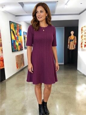 LONDON TIMES Cable-knit Textured Knee-length Dress / Deep Fuschia NWOT